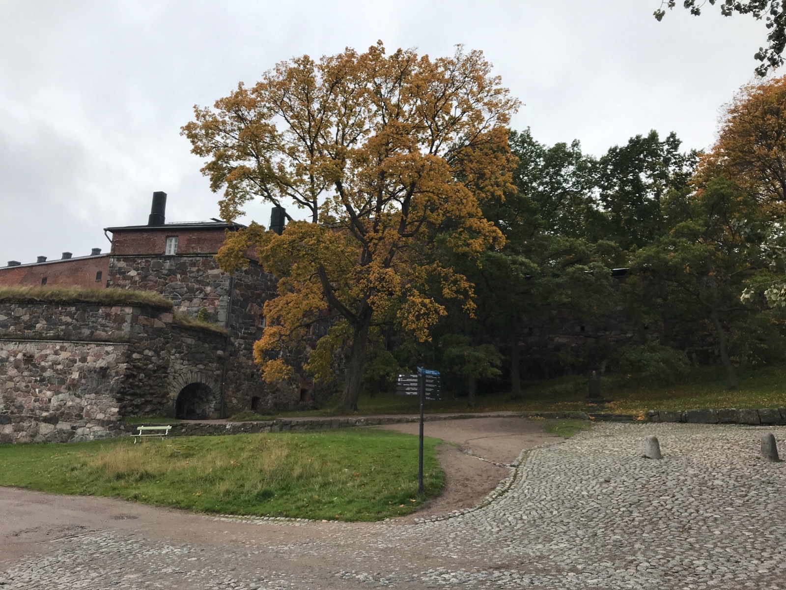 Suomenlinna fortress walls with autumn trees