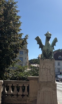 Dragon statue on Dragon Bridge, Ljubljana