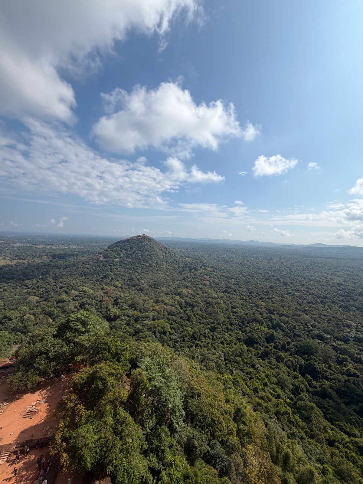 Panoramic view from Sigiriya summit showing Pidurangala in distance